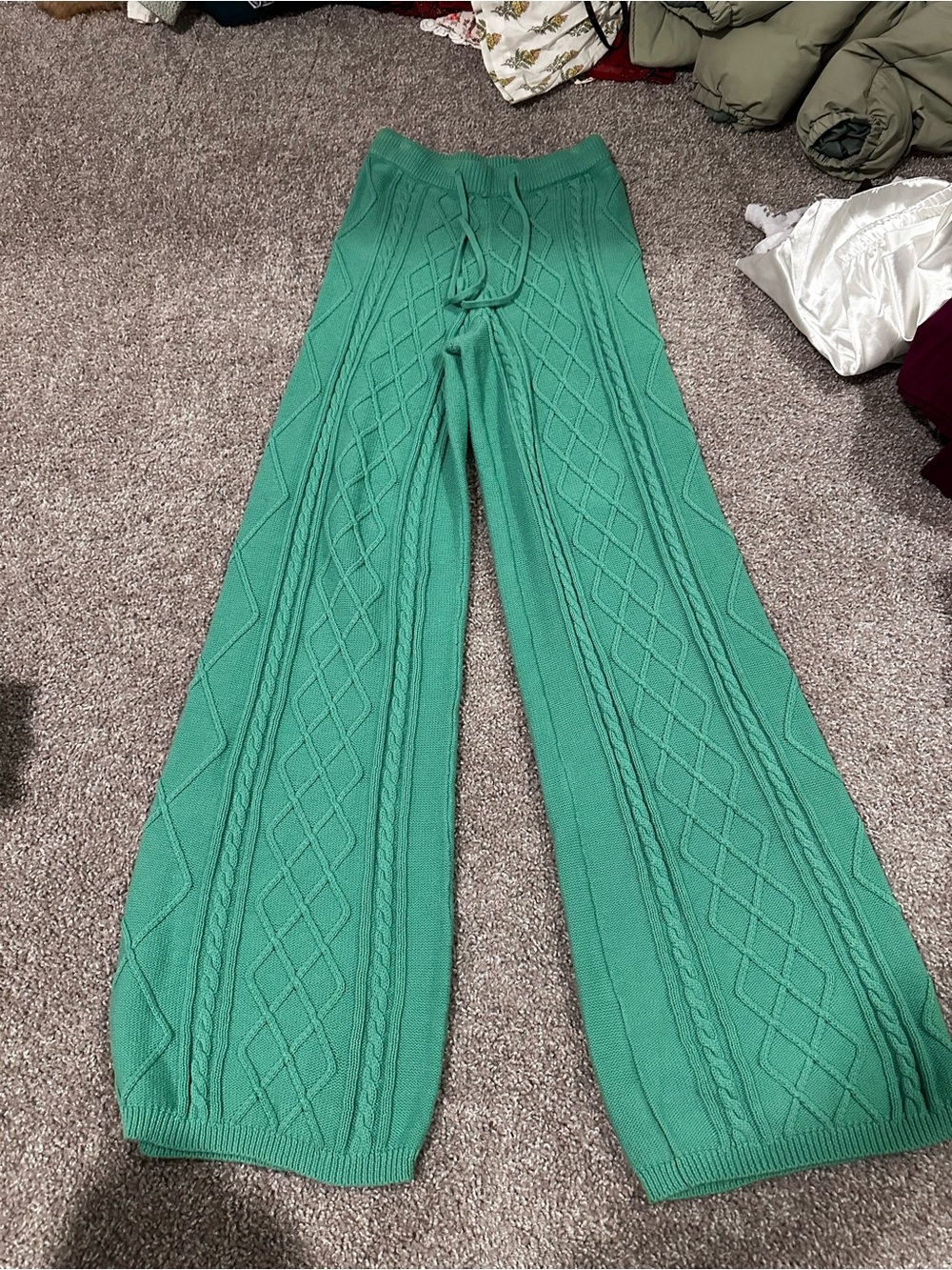 Edikted Emerald Green Cable-Knit Wide Leg Pants